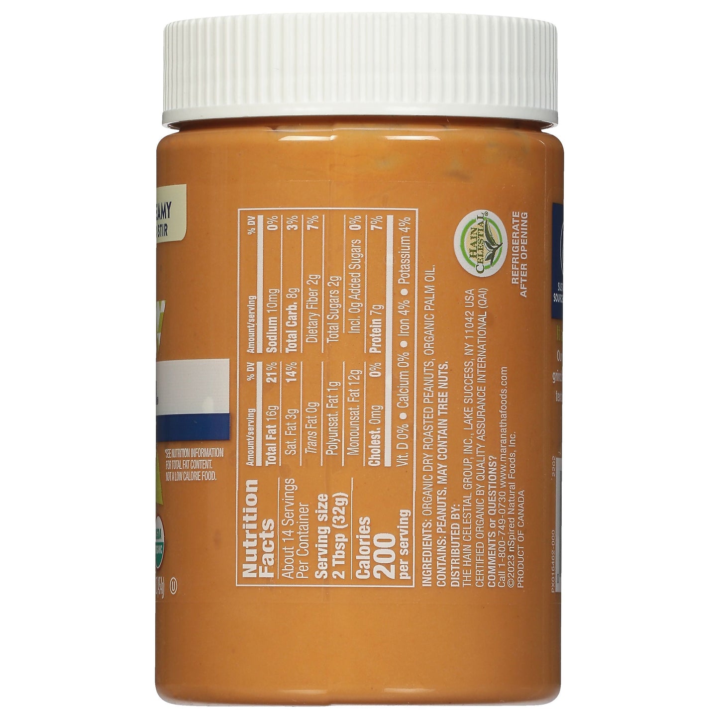 Organic No Sugar No Salt Creamy Peanut Butter, 16 Oz