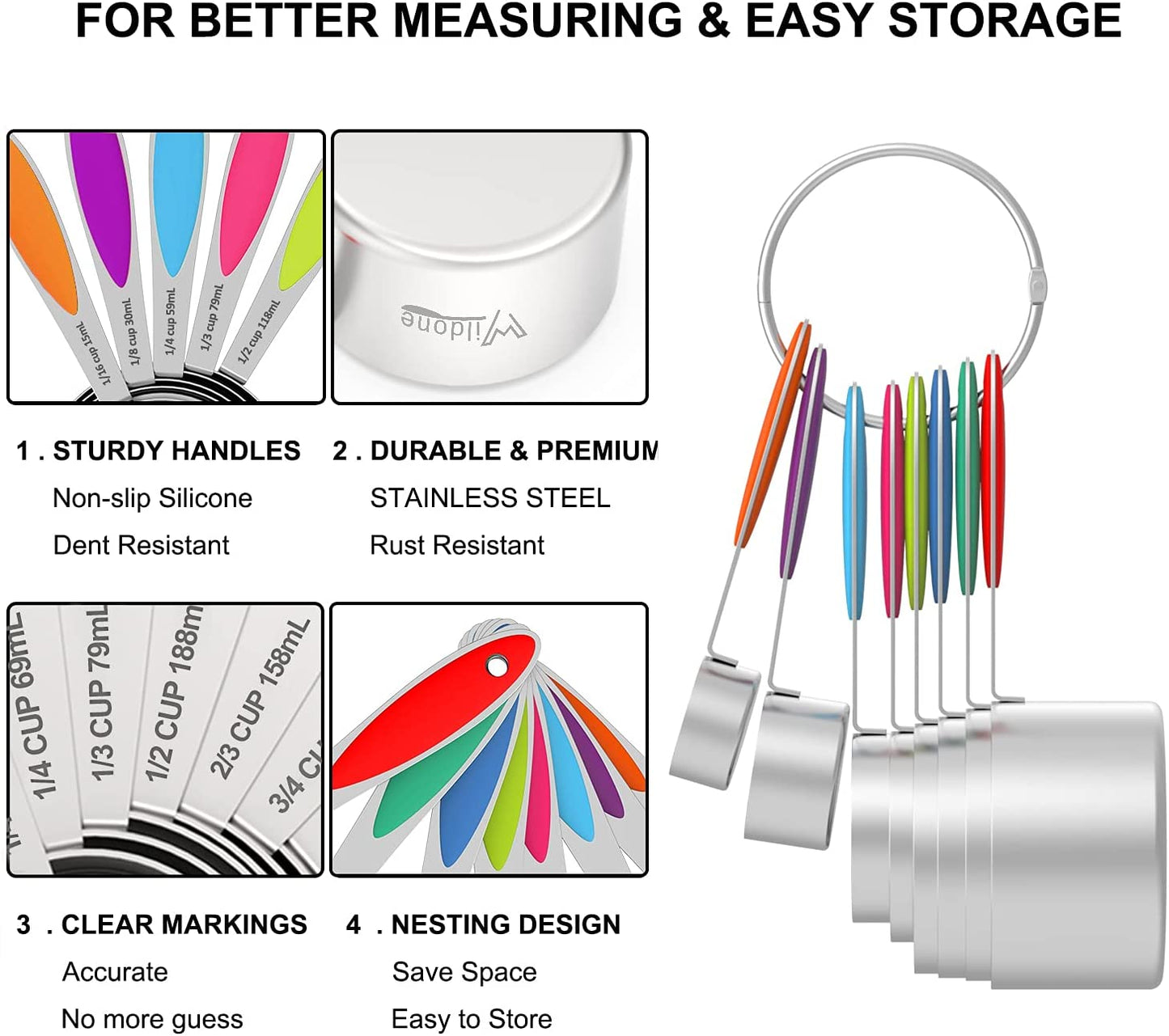 Measuring Cups and Spoons - Stainless Steel 20 Piece Stackable Set, Includes 8 Measuring Cups, 10 Measuring Spoons, 1 Leveler & 1 Whisk, for Dry and Liquid Ingredient