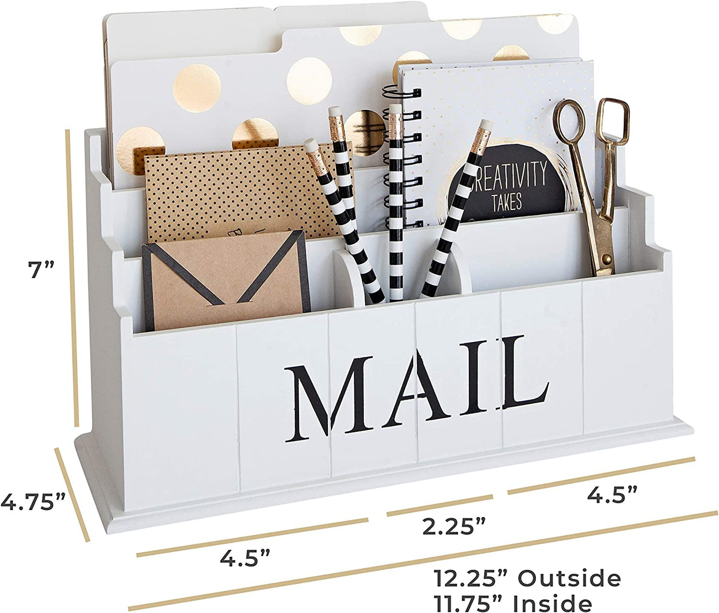 White Wooden Mail Organizer - 3 Tier White Desk Organizer - Rustic Country Mail Sorter - Kitchen Counter Organizer Mail Holder