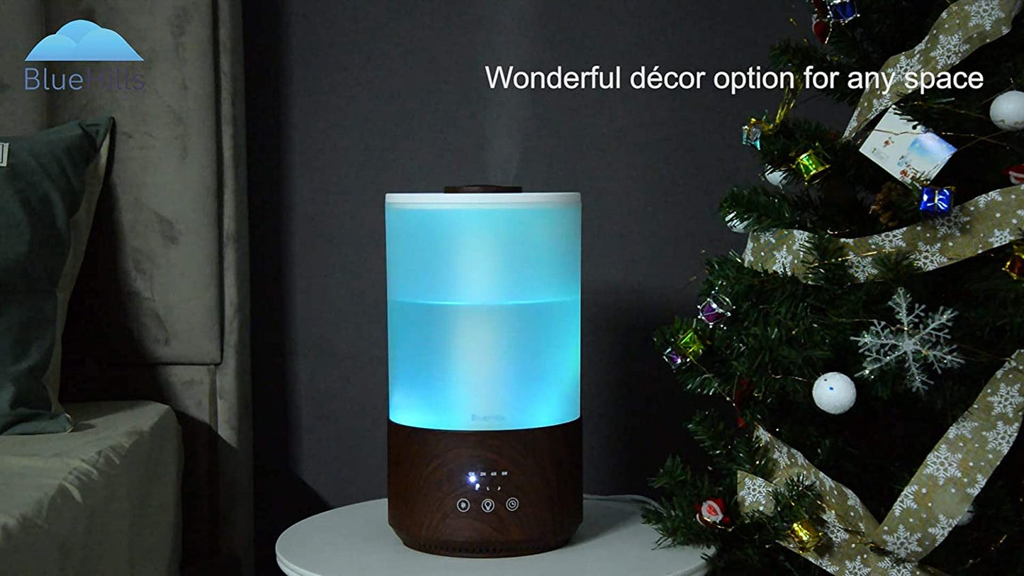 Premium 4000 Ml Tall Essential Oil Diffuser 4L 4 Liter 50 Hour Run with Remote Timer Aroma Humidifier 1 Gallon Big Capacity High Mist Output for Large Room Lights Dark Wood Grain T402