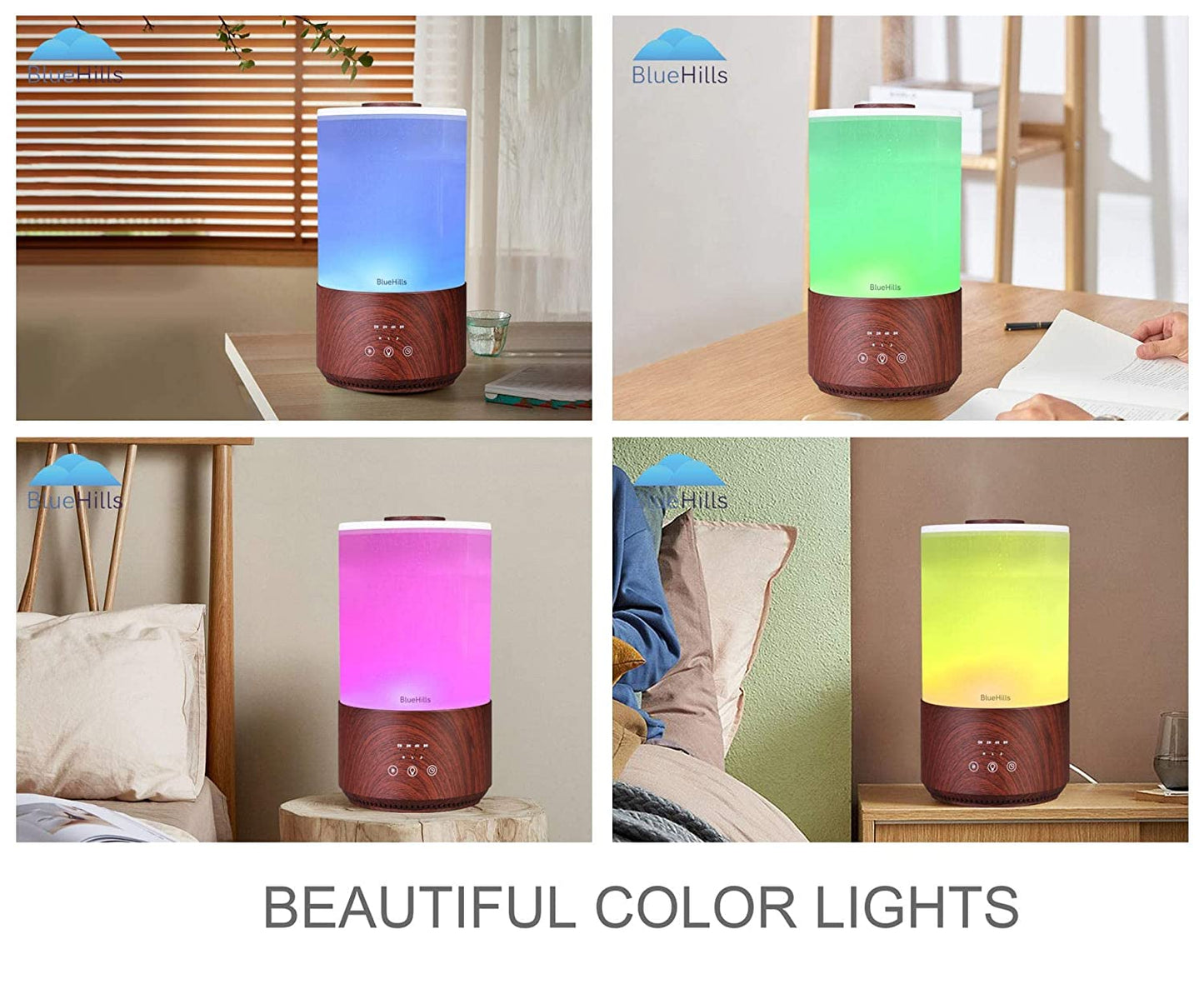 Premium 4000 Ml Tall Essential Oil Diffuser 4L 4 Liter 50 Hour Run with Remote Timer Aroma Humidifier 1 Gallon Big Capacity High Mist Output for Large Room Lights Dark Wood Grain T402