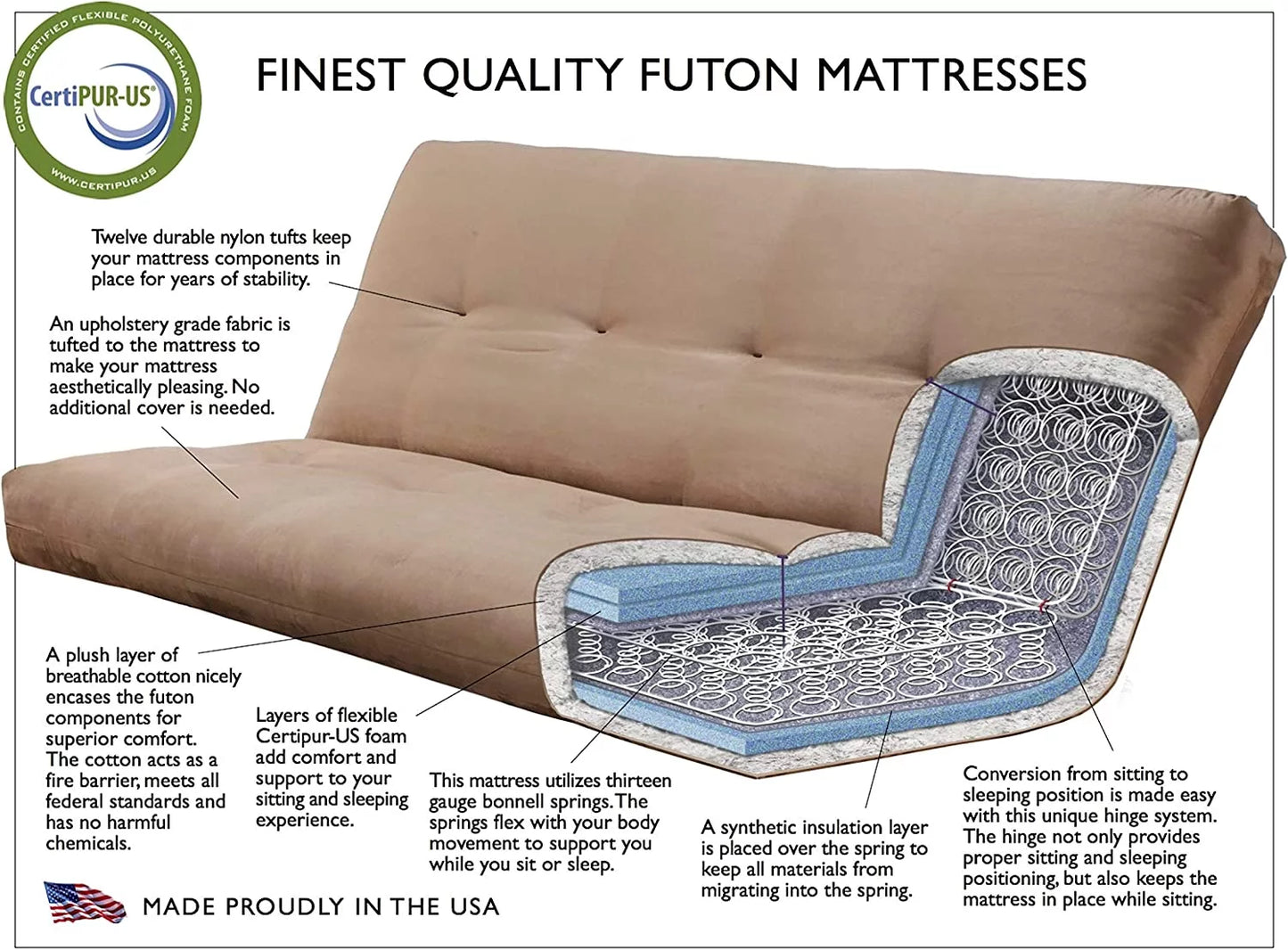 Monterey Frame with Suede Fabric Mattress in Tan/Butternut