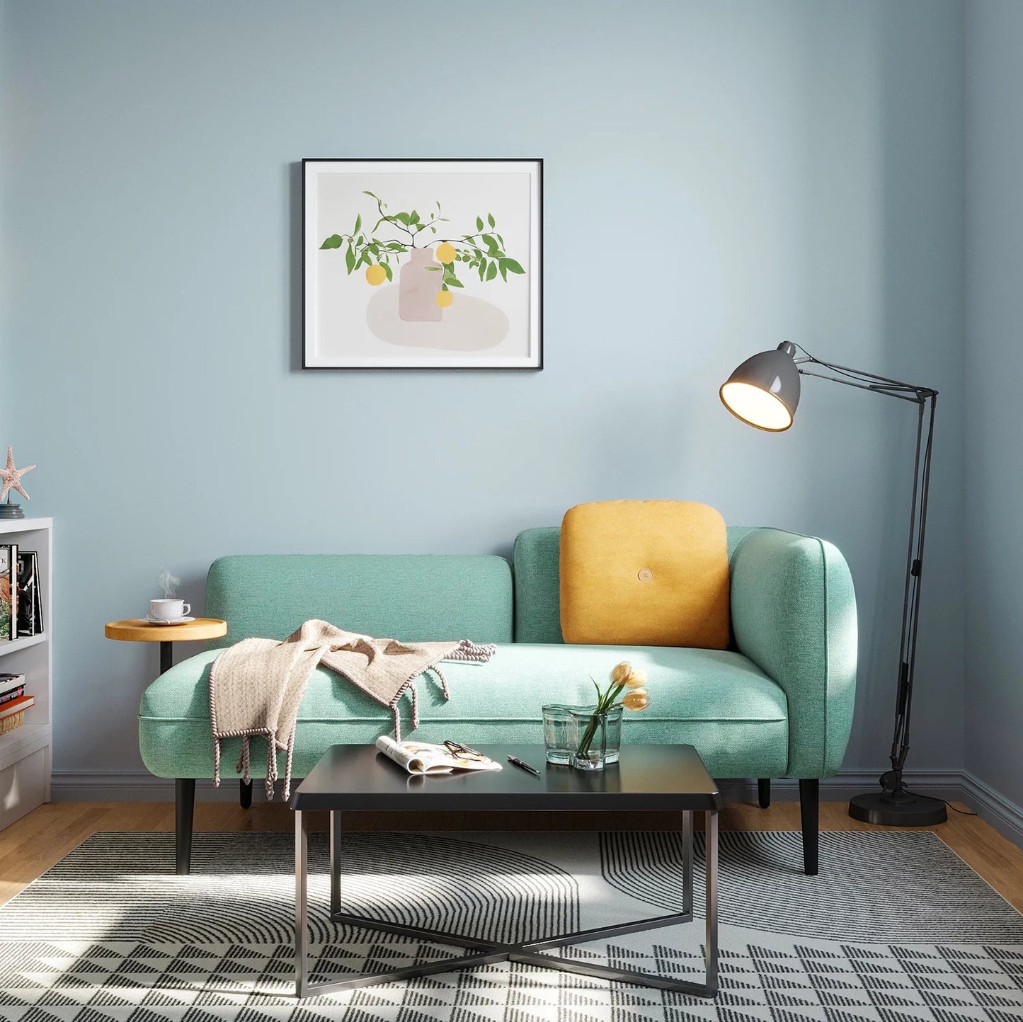 Small Couches and Sofas with Removable Side Table, Modern Century Sofa Couch for Living Room and Bedroom, Teal