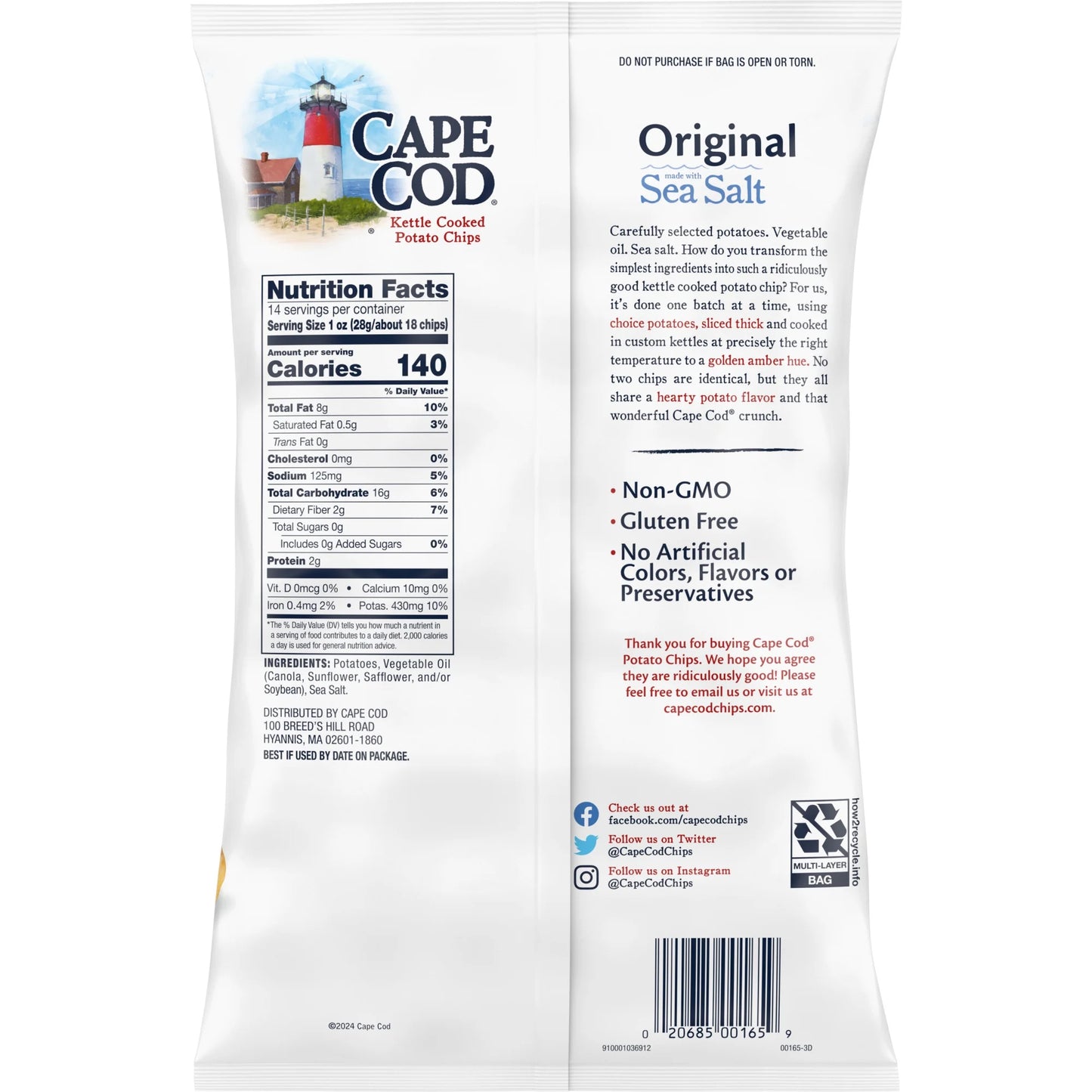 Potato Chips, Original Kettle Chips, 14 Oz Party Size