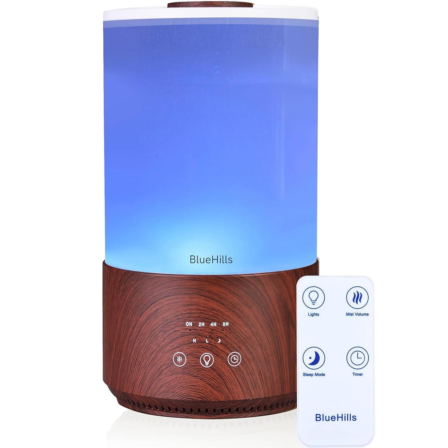 Premium 4000 Ml Tall Essential Oil Diffuser 4L 4 Liter 50 Hour Run with Remote Timer Aroma Humidifier 1 Gallon Big Capacity High Mist Output for Large Room Lights Dark Wood Grain T402