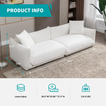 89" Lambswool Sofa, Modern Luxury 3-Seat Couches with 2 Cushions, Metal Legs, Deep Seat, Sofa&Couches Furniture for Apartment/Office, White