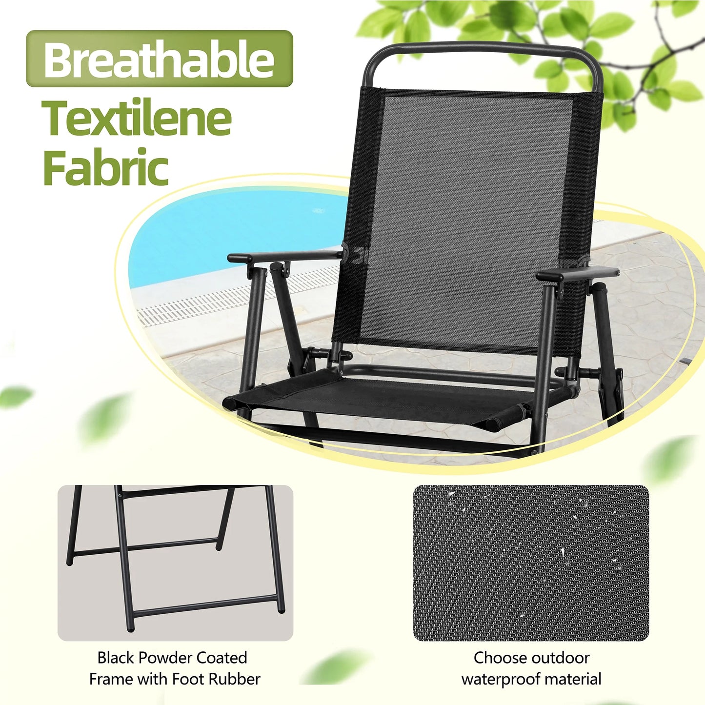 6 Piece Patio Dining Set with Umbrella, Outdoor Garden Set with 4 Folding Chairs and Tempered Glass Top Dining Table Brown