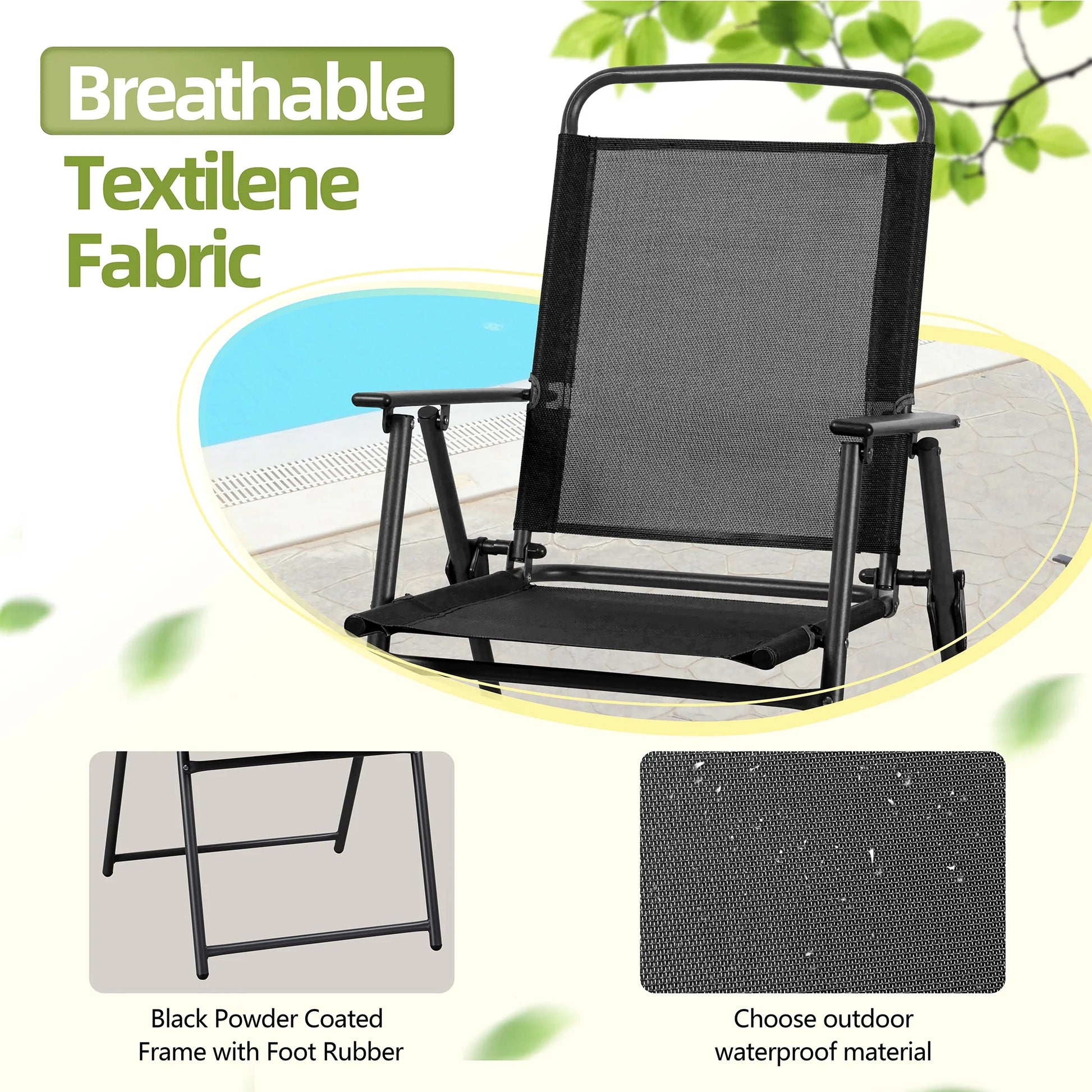 6 Piece Patio Dining Set with Umbrella, Outdoor Garden Set with 4 Folding Chairs and Tempered Glass Top Dining Table Brown