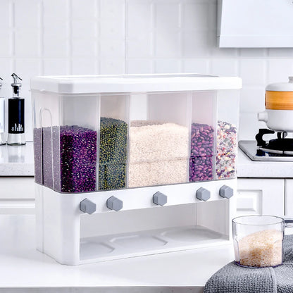 Dry Food Dispenser 5-Grid Cereal Dispensers Food Storage Container Kitchen
