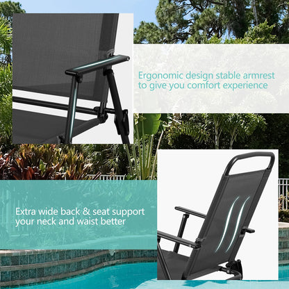 6 Piece Patio Dining Set with Umbrella, Outdoor Garden Set with 4 Folding Chairs and Tempered Glass Top Dining Table Brown