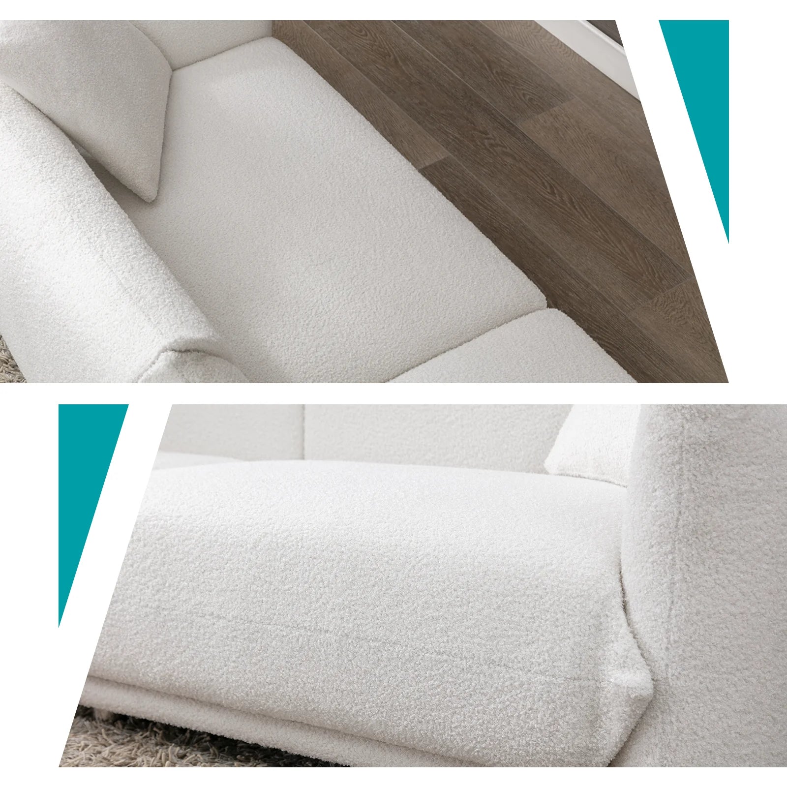 89" Lambswool Sofa, Modern Luxury 3-Seat Couches with 2 Cushions, Metal Legs, Deep Seat, Sofa&Couches Furniture for Apartment/Office, White