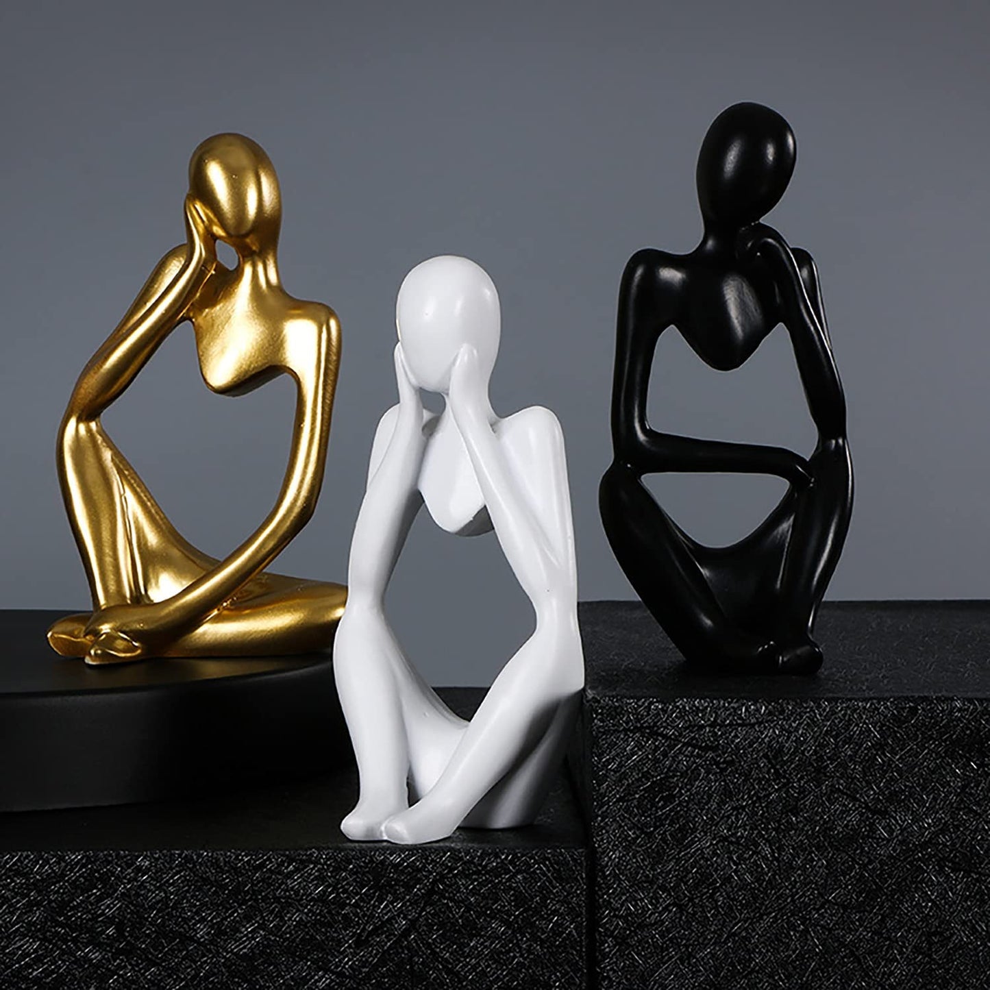 3 Piece the Thinker Statue Abstract Sculpture Bookshelf Decor White Resin Thinker Sculpture for Home Office Desk Desktop Living Room Decor Collection Cute Accent Figurine