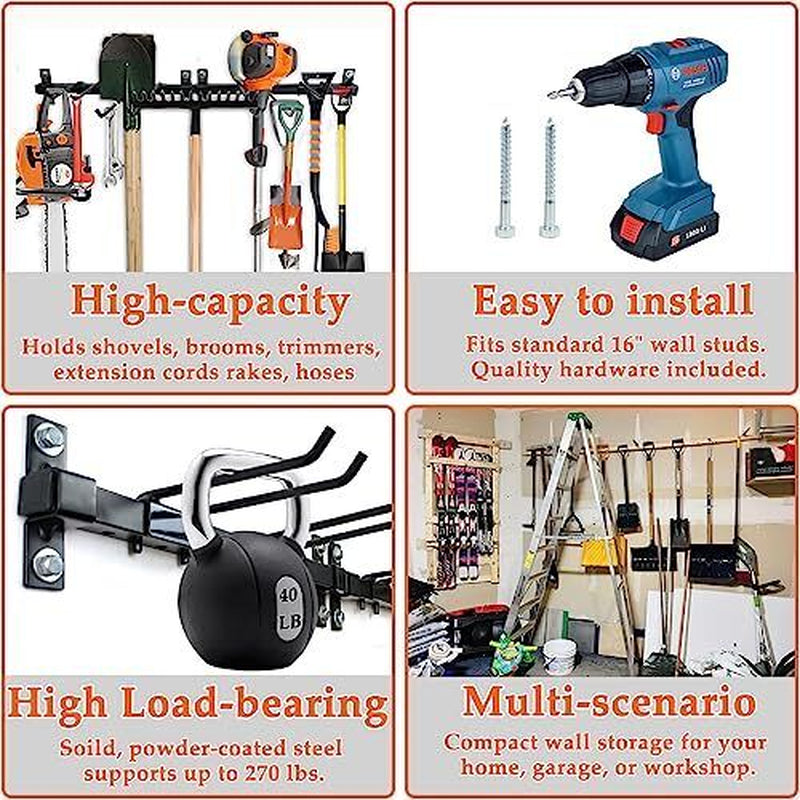 Garden Tool Storage Rack Wall Mount Shovel and Rake Hangers Yard Tool Rack