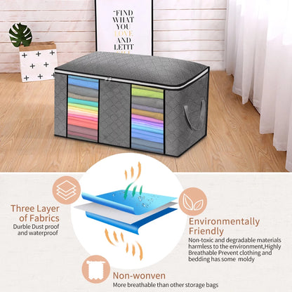 Closet Storage Bags Organizers, Large Clothing Storage Bags with Reinforced Handle, Foldable Clothes Storage Bags Closet Organizers, Blanket Storage Bags for Bedding, Clothes - 4 Pack