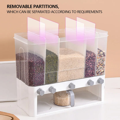 Dry Food Dispenser 5-Grid Cereal Dispensers Food Storage Container Kitchen
